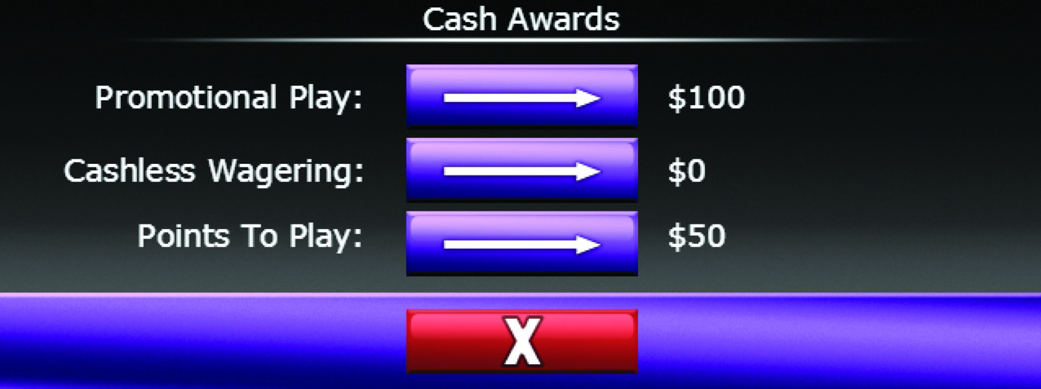 Cash awards screen