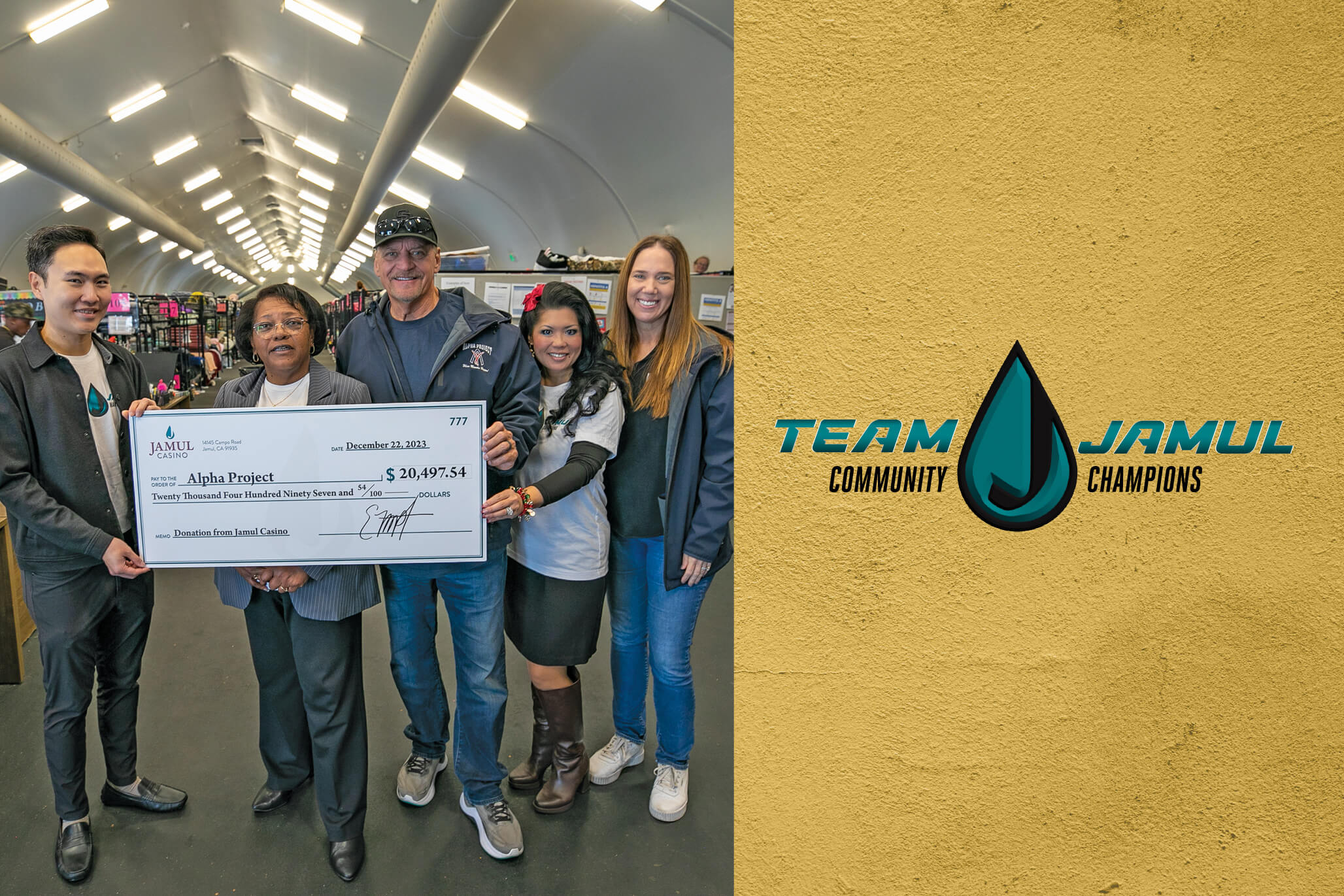 JIV Tribe members proudly present a generous donation check from Jamul Casino, supporting community projects in 2023.