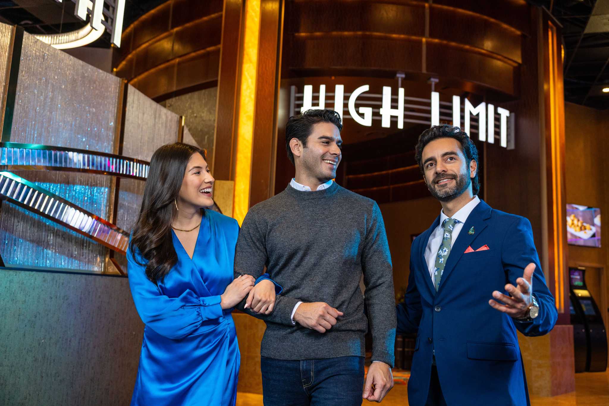 Three people in front f the High Limit area of the Jamul Casino in San Diego.